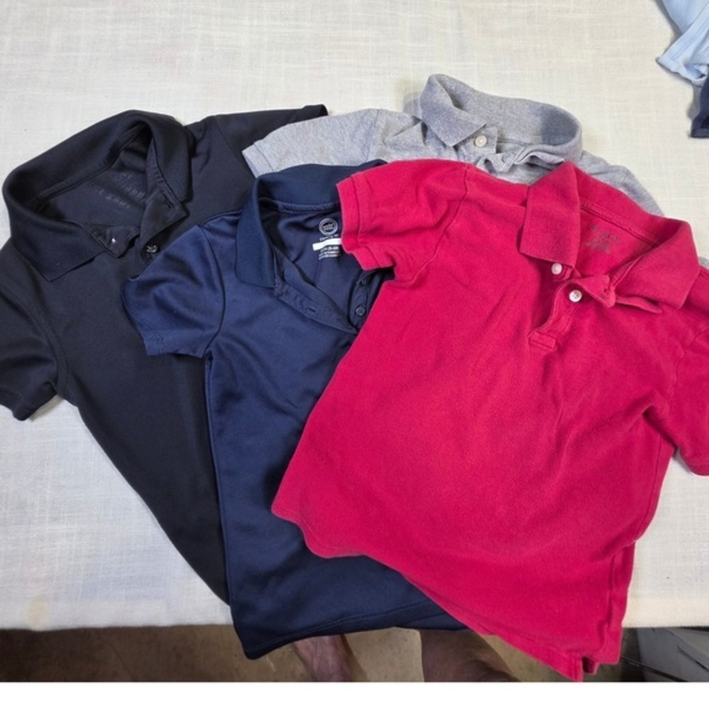 Mixed Brand Kids Polo Shirts Bundle Navy Gray Black Red Size S 6-7 4 Pack
